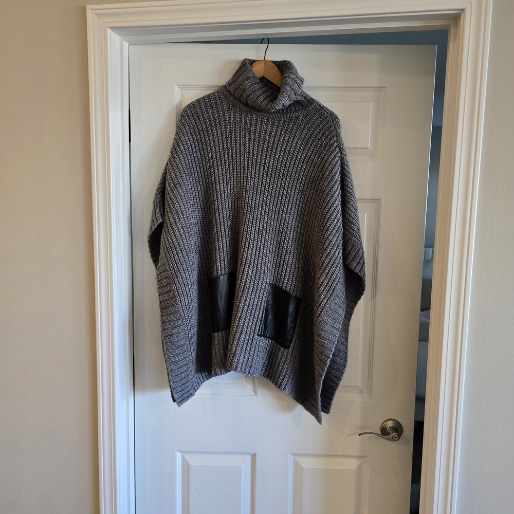 Michael Kors Gray Ribbed Knit Poncho